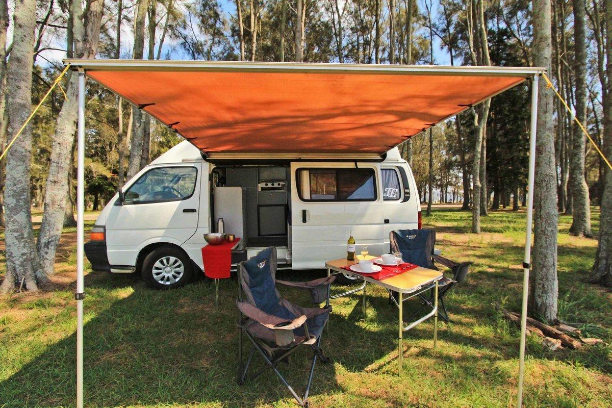 Campervan outdoor awning camping setup