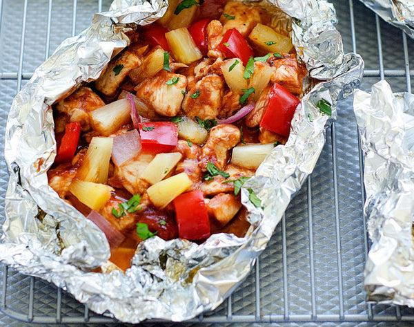 BBQ chicken foil packet camping meal