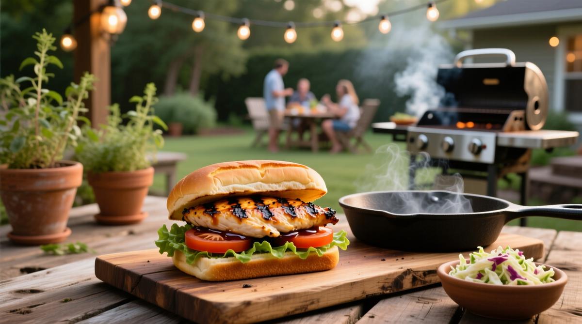BBQ chicken outdoor sandwich