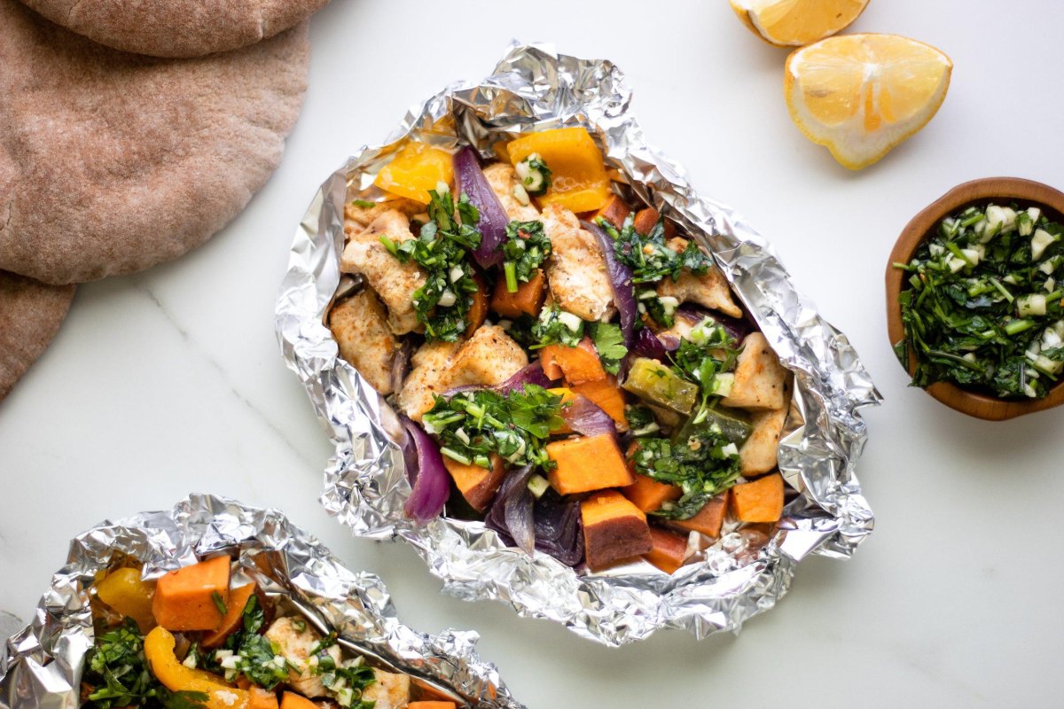 BBQ chicken sweet potato foil packet