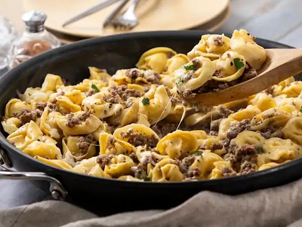 Beef cheese tortellini outdoors