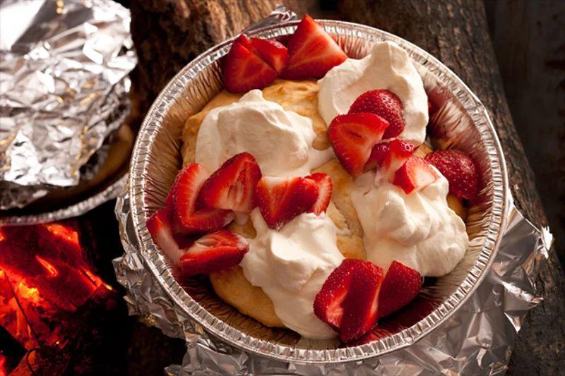Berry shortcake camping dessert