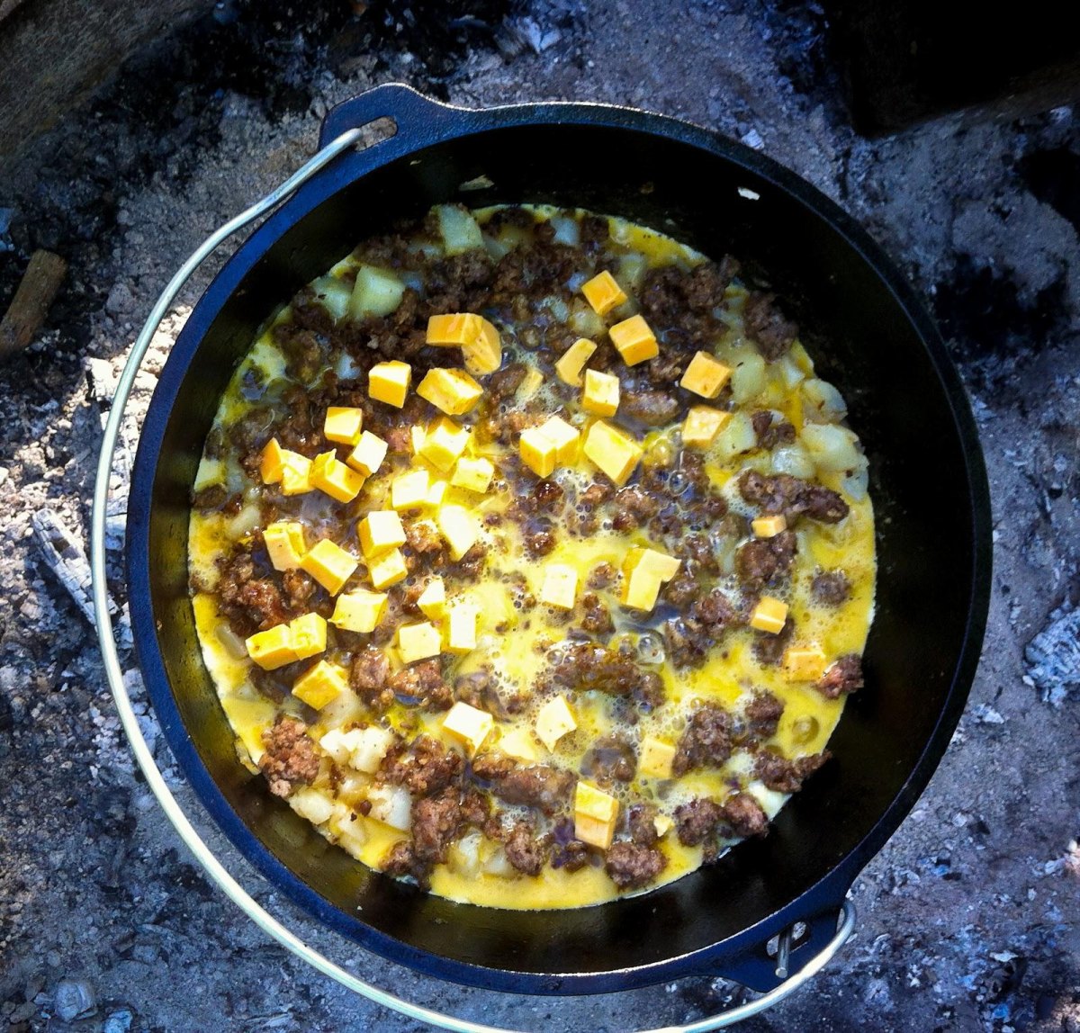 Breakfast casserole in camping dish