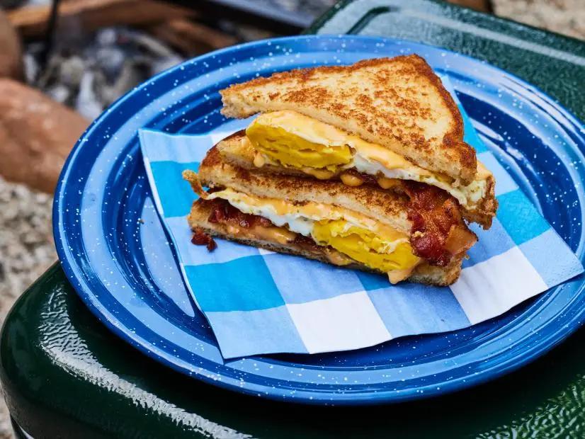 Camping breakfast sandwiches outdoors