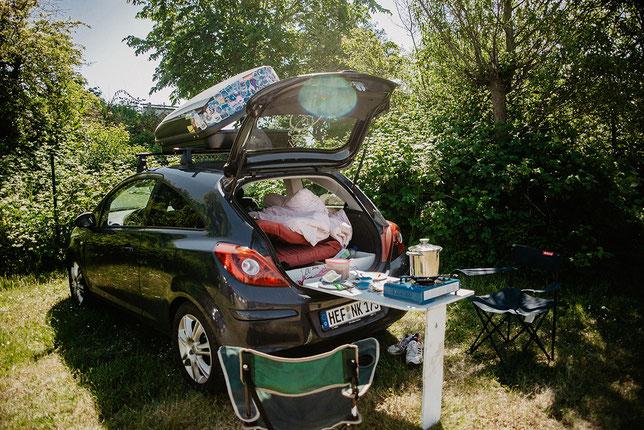 Tiny car micro camper setup