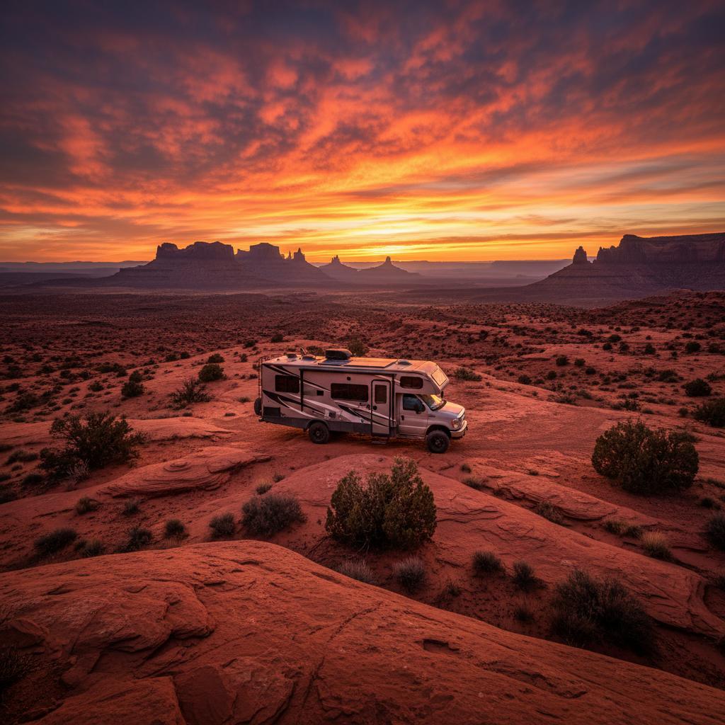 Traveler beside camper with supplies
