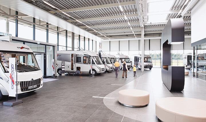RV dealership showing motorhomes