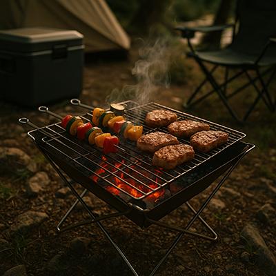 campfire burgers with sides