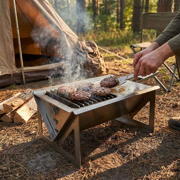 Campfire burgers on grill