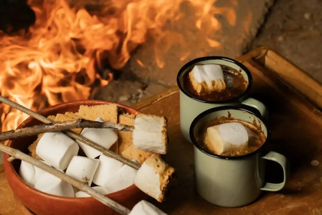 Crockpot hot chocolate by campfire