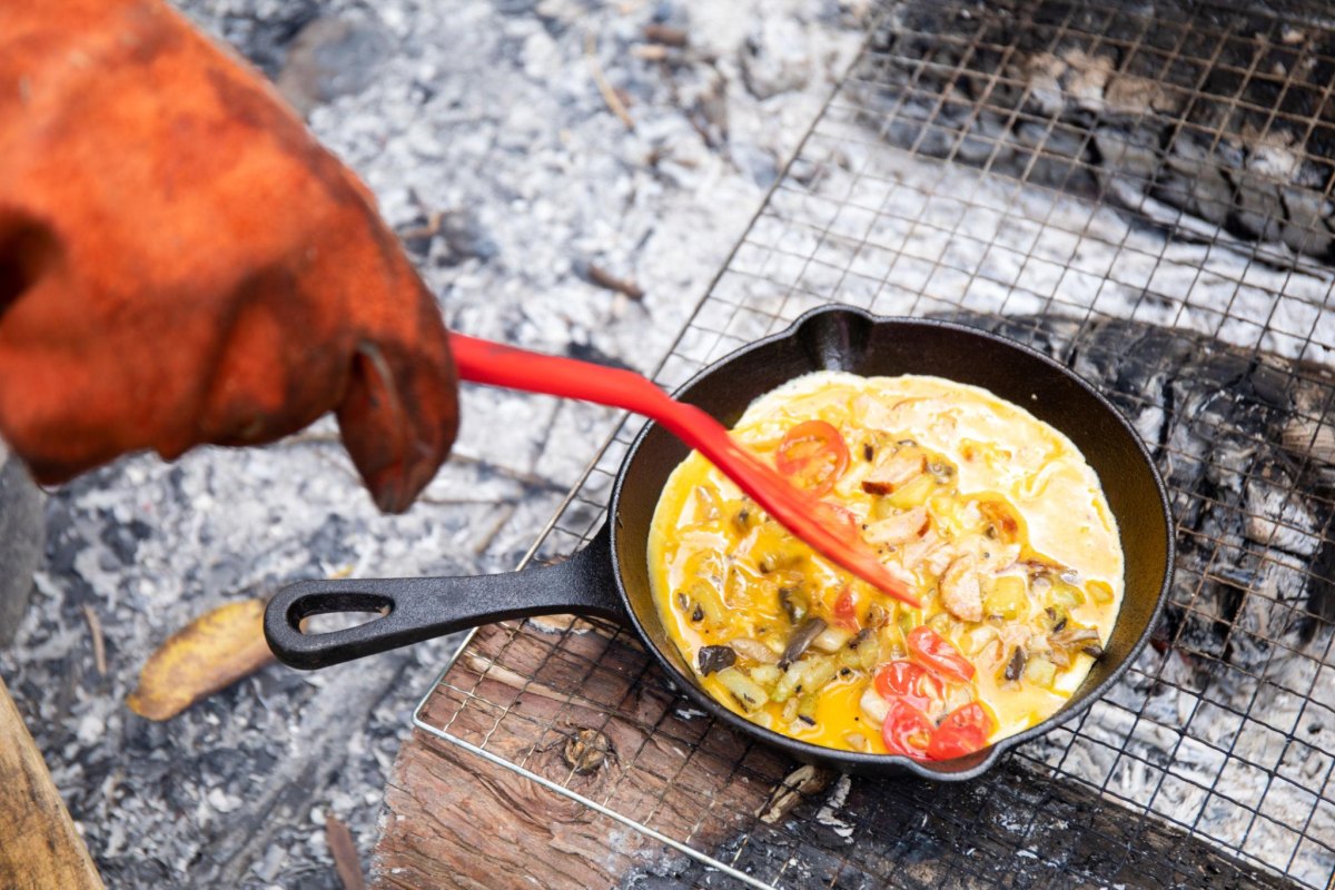 Campfire omelet in pan