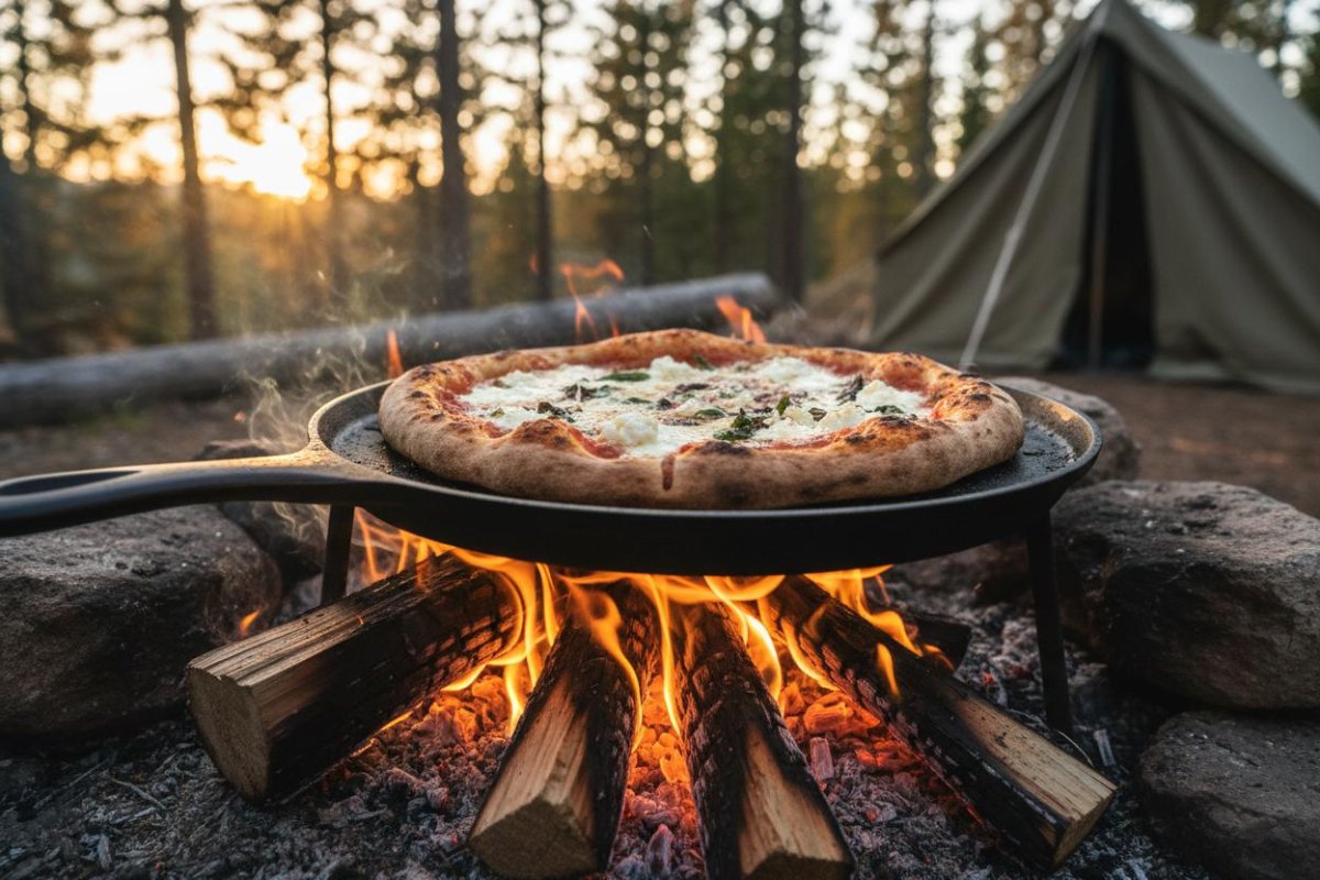 Campfire pizza outdoor cooking