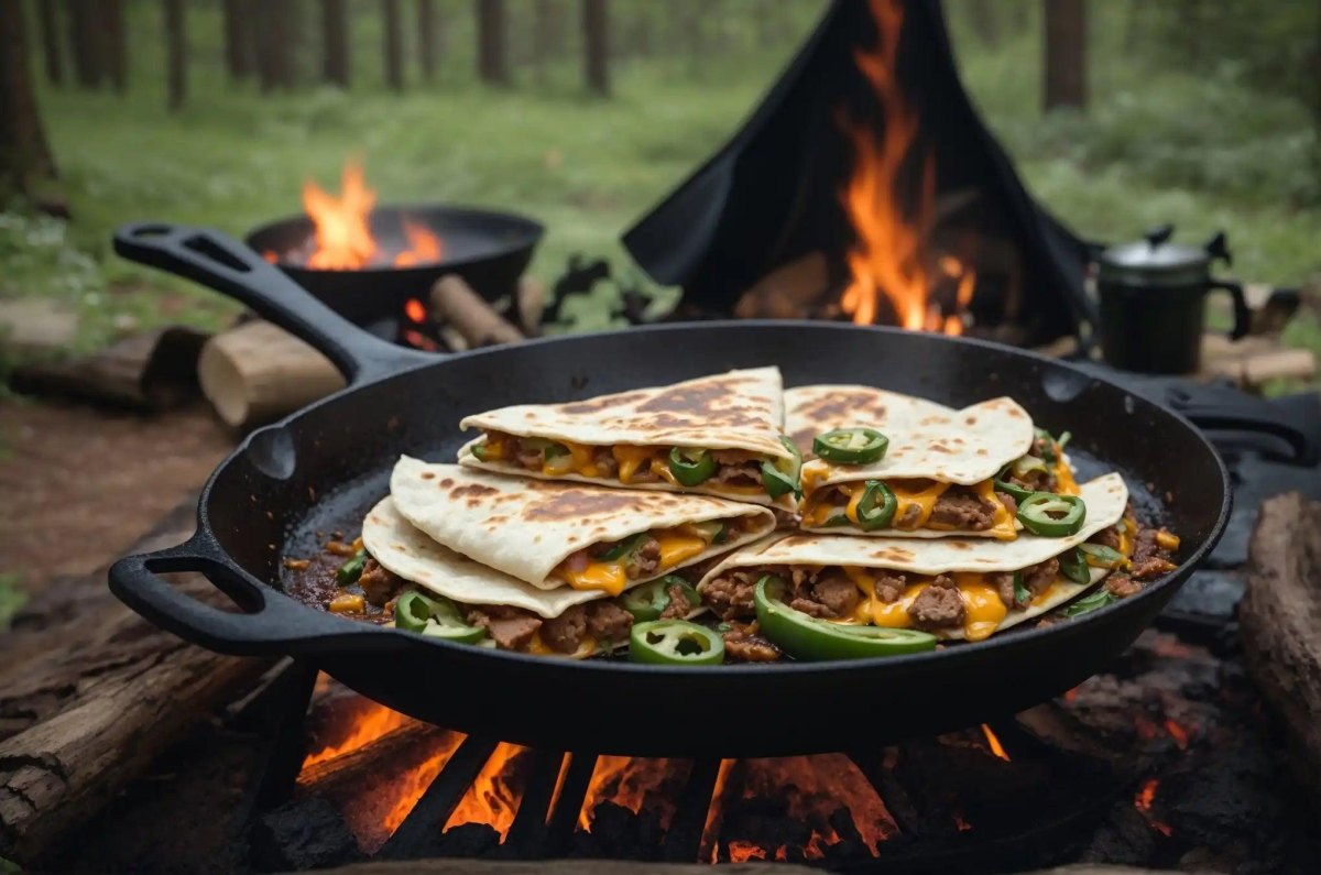 Campfire quesadillas outdoors