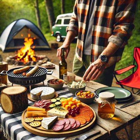 Camping charcuterie board outdoors