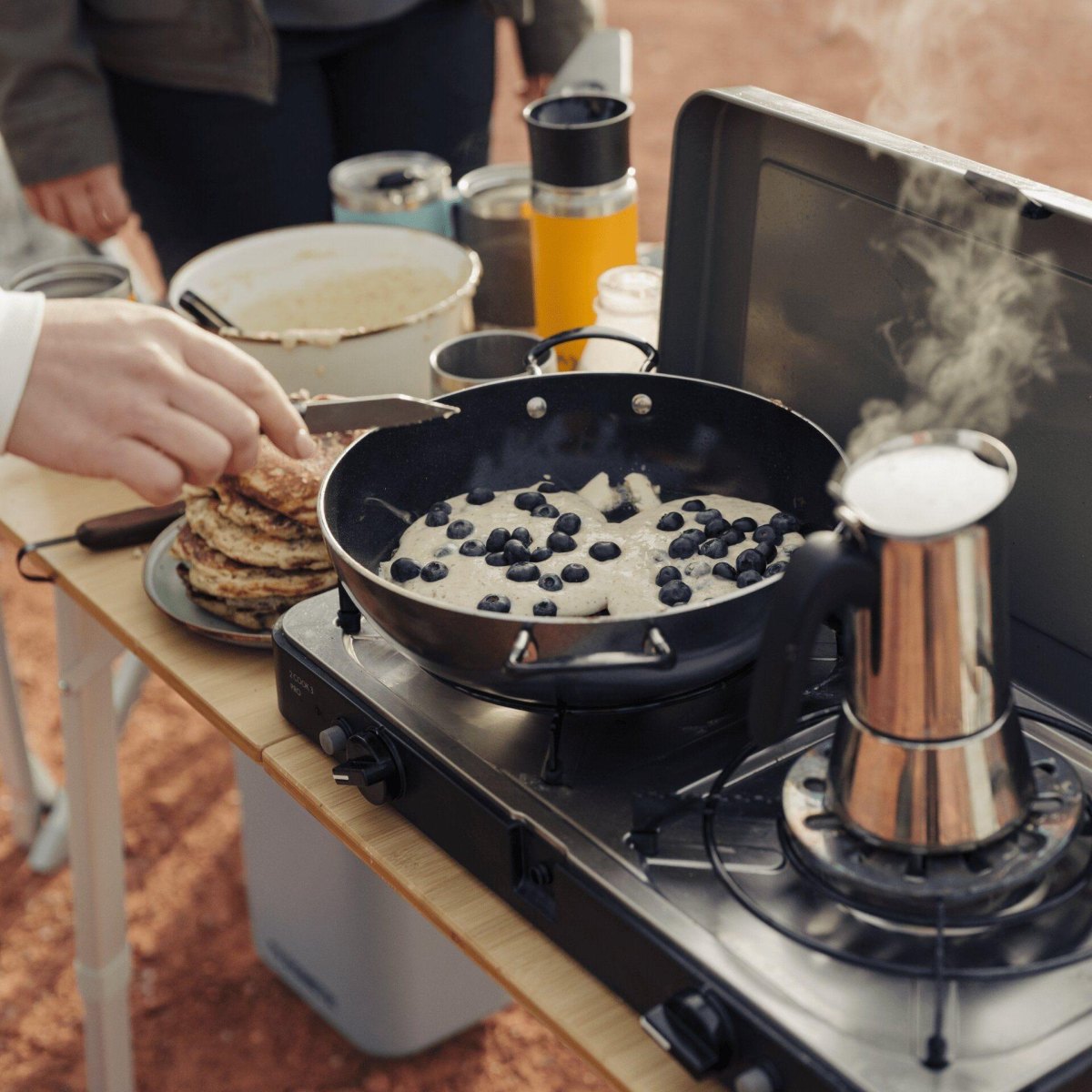 Pancakes on camping stove