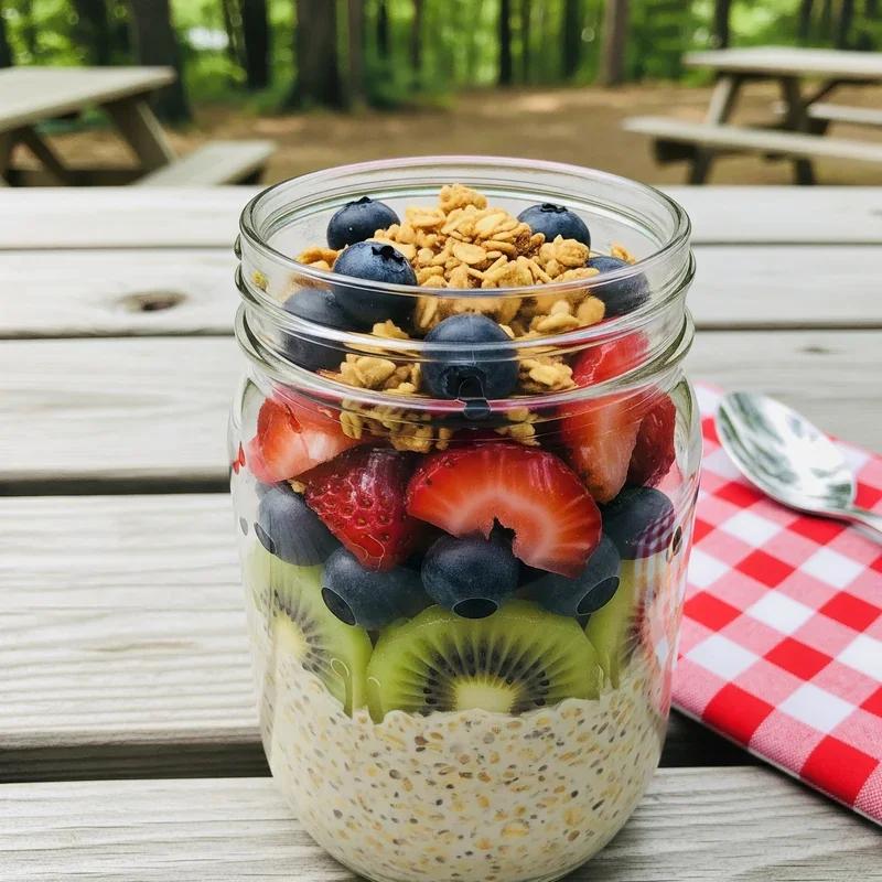 Chia seed pudding jars camping