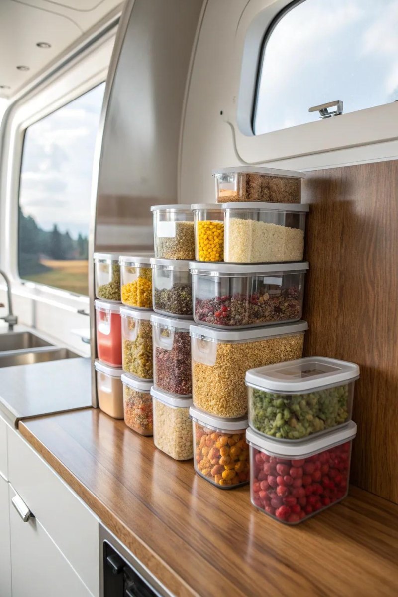 Organized compact RV kitchen storage
