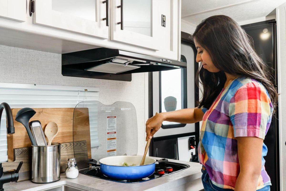 Simple meal cooked in RV kitchen