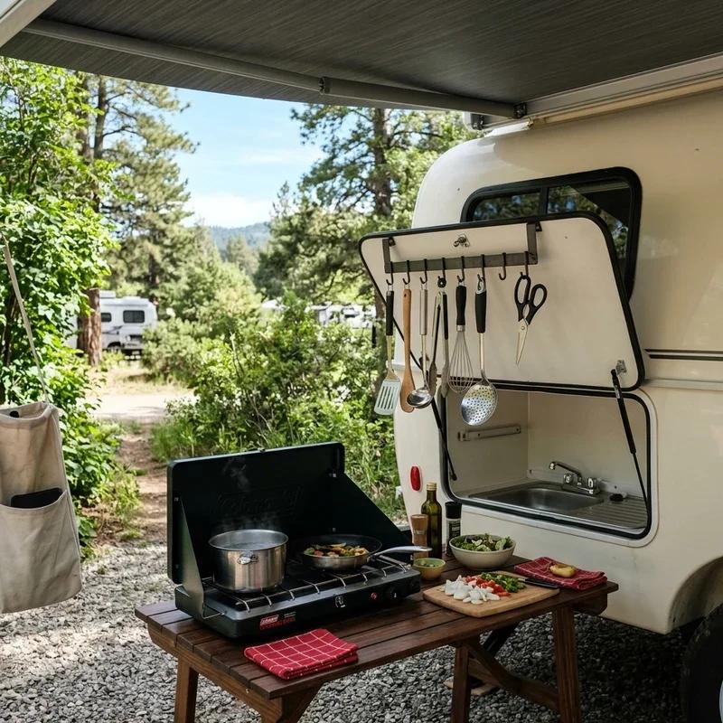 Outdoor RV cooking setup