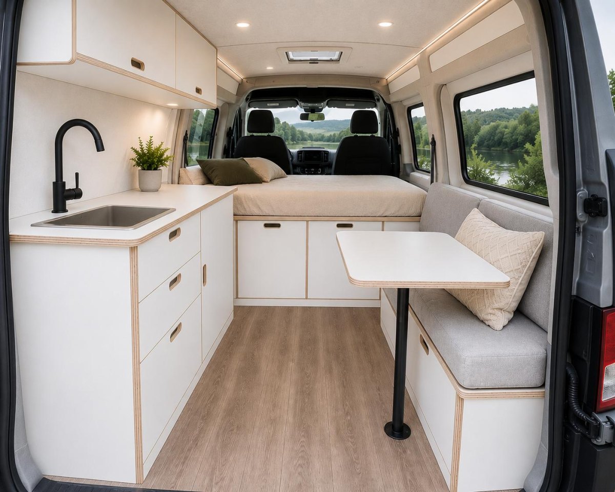 Minimalist campervan weekend interior
