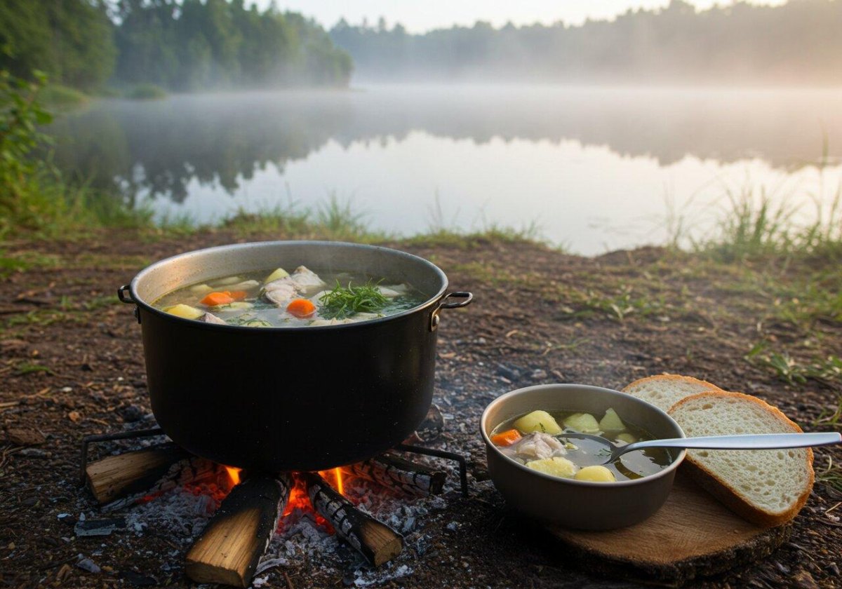 Crockpot soup on rainy camping day