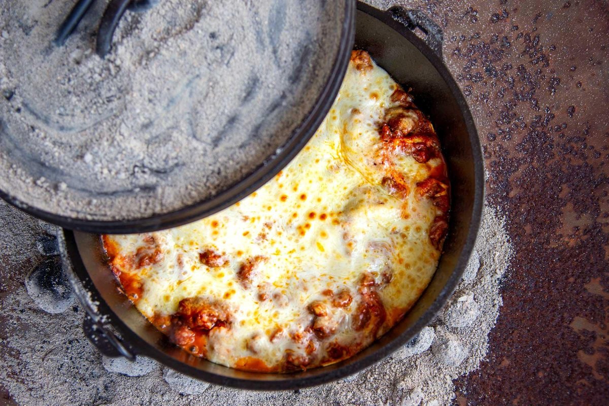 Dutch oven camping lasagna