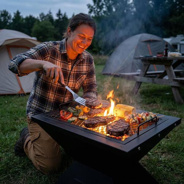 Campfire burgers on outdoor grill