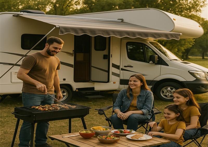 RV outdoor grill dinner