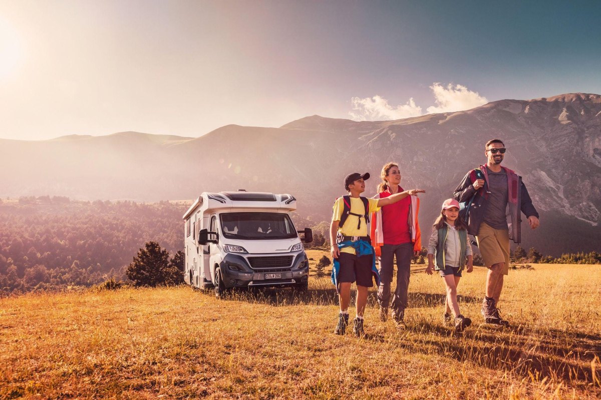RV travelers hiking outdoors
