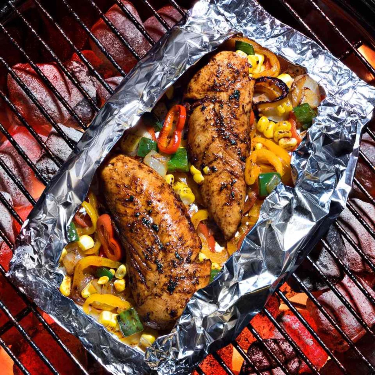 Chicken vegetable foil packet camping meal