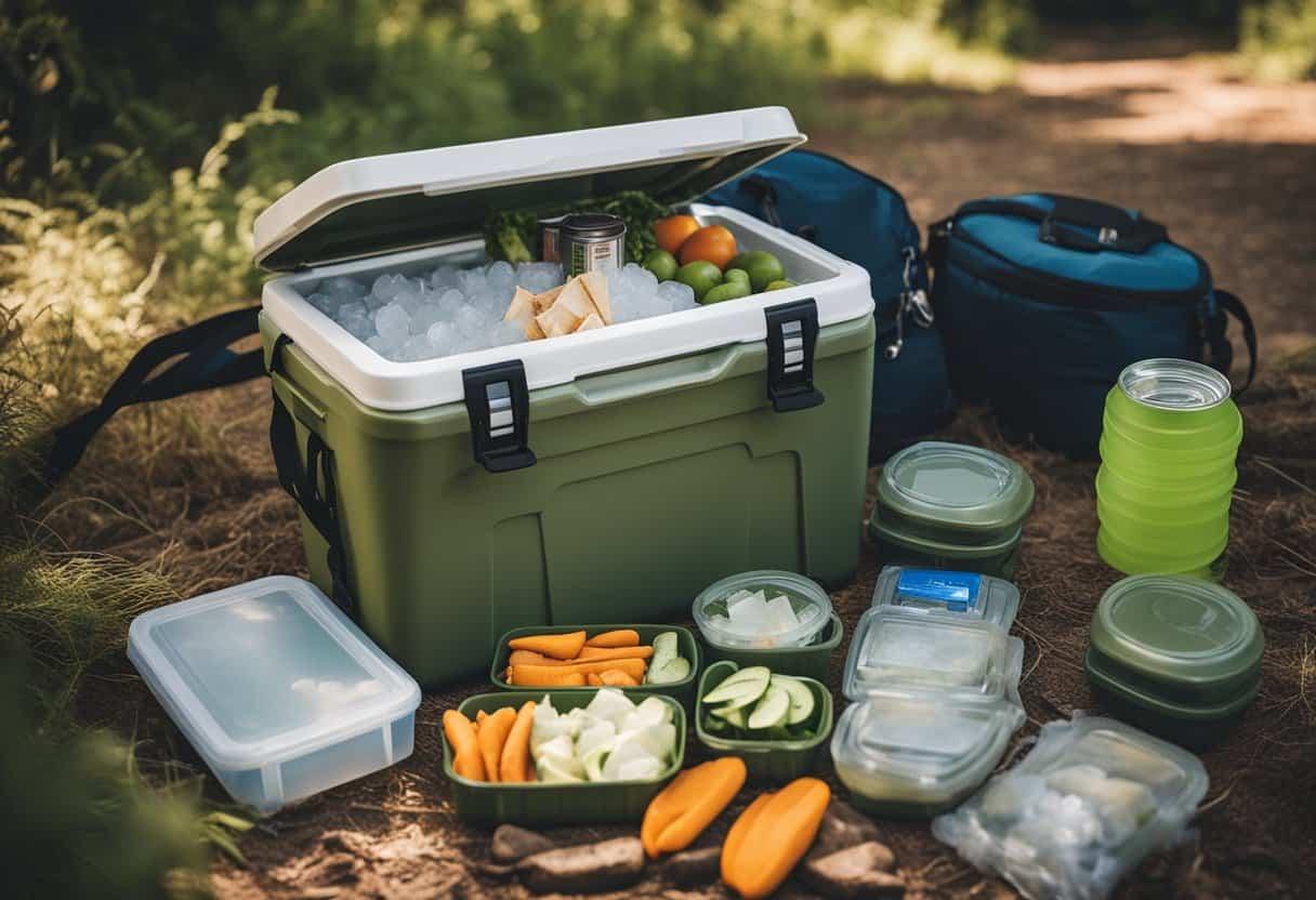 Camping checklist printable with cooler food storage and meal containers