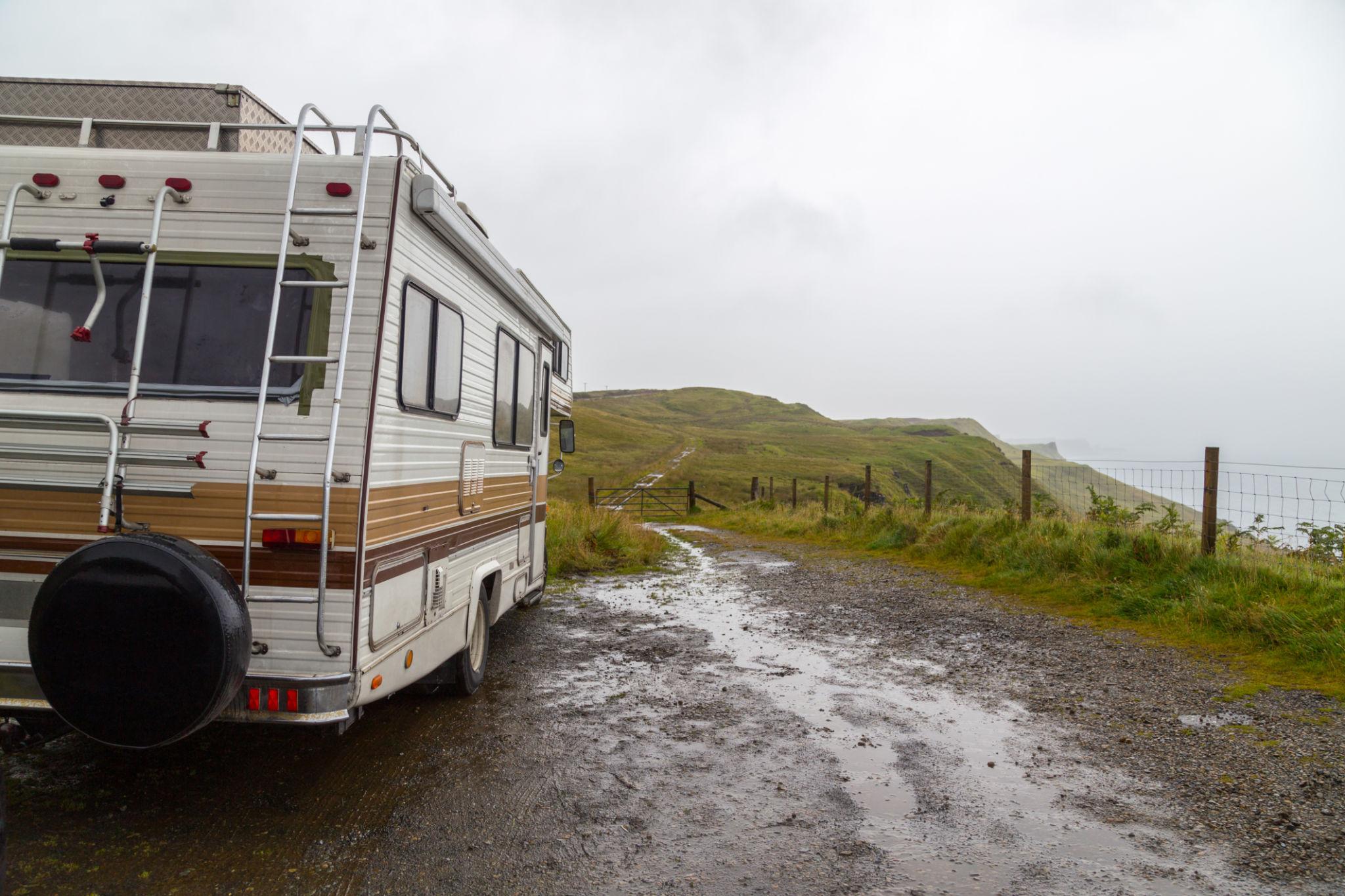 RV traveling on remote dirt road