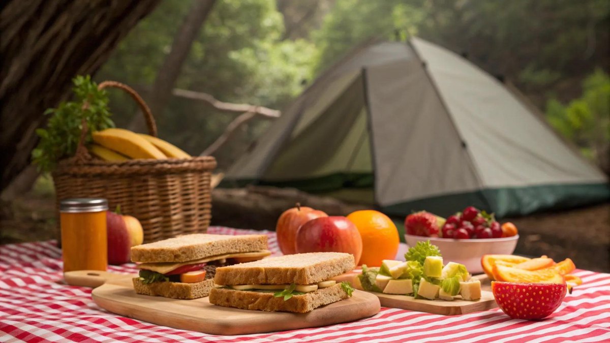 Camping picnic sandwiches outdoors