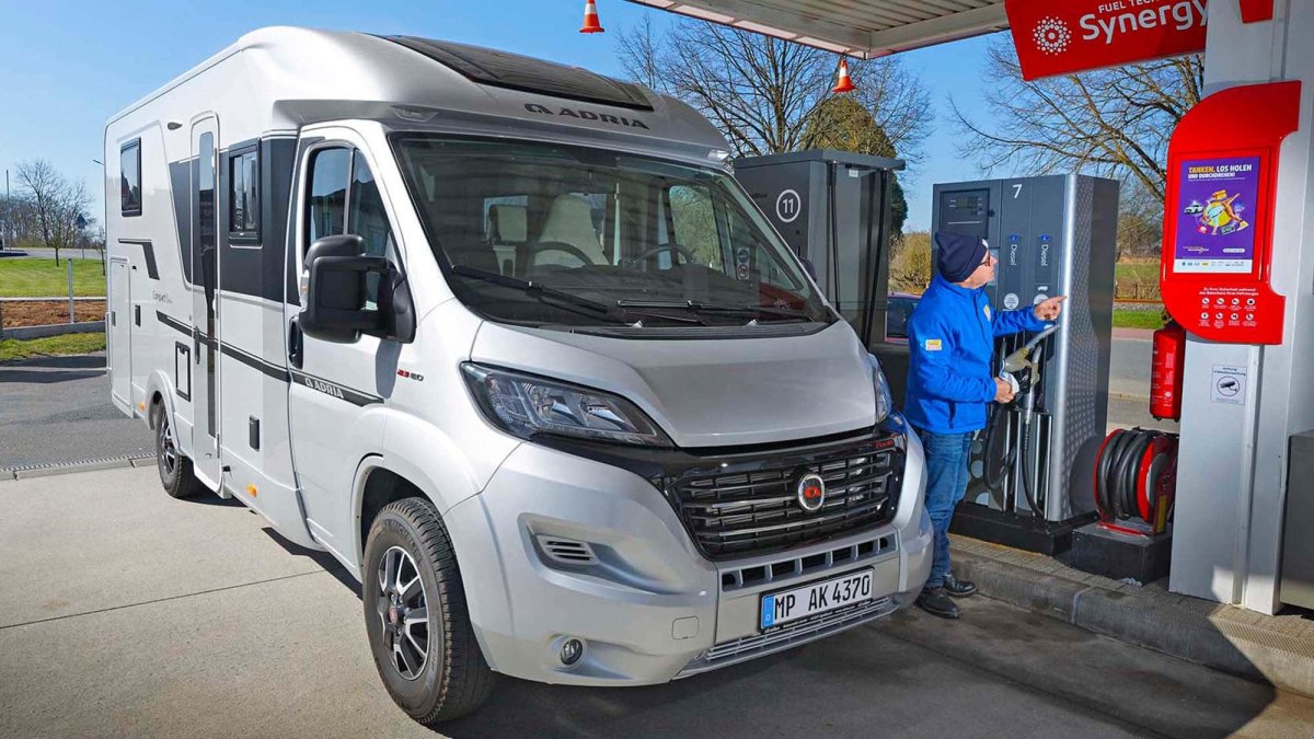 Motorhome refueling during an RV trip