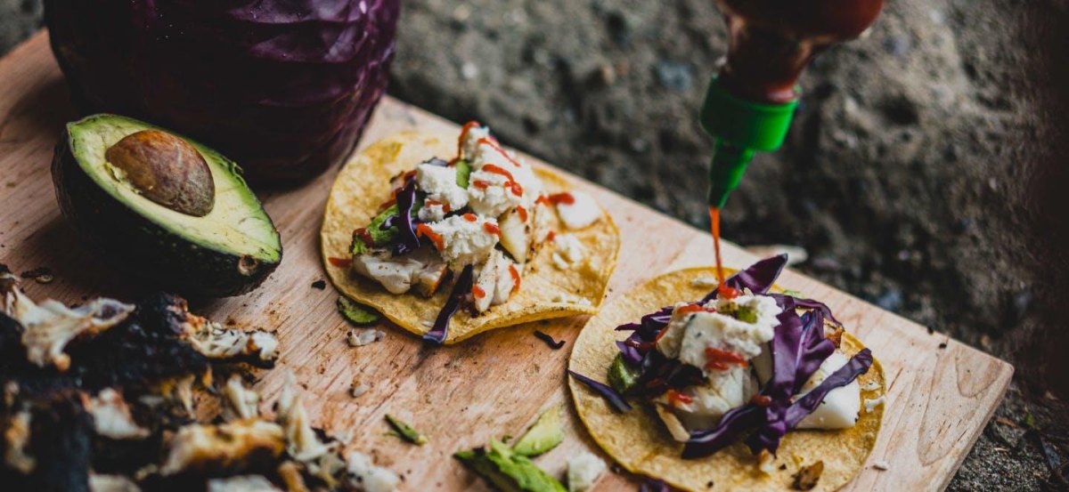 Grilled fish tacos camping meal