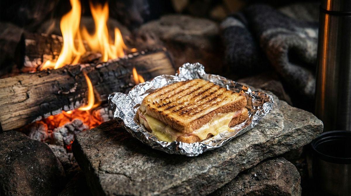 Grilled ham cheese campfire sandwich