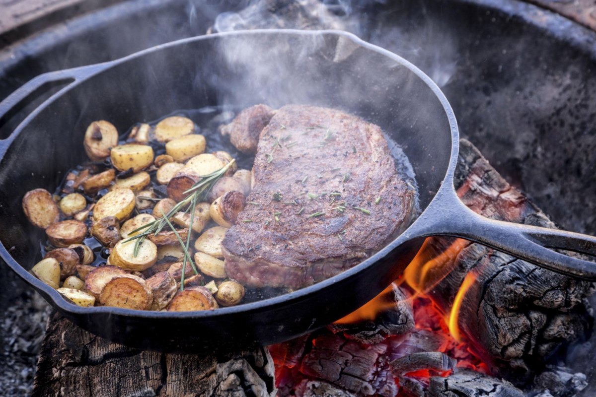 grilled steak potatoes campsite