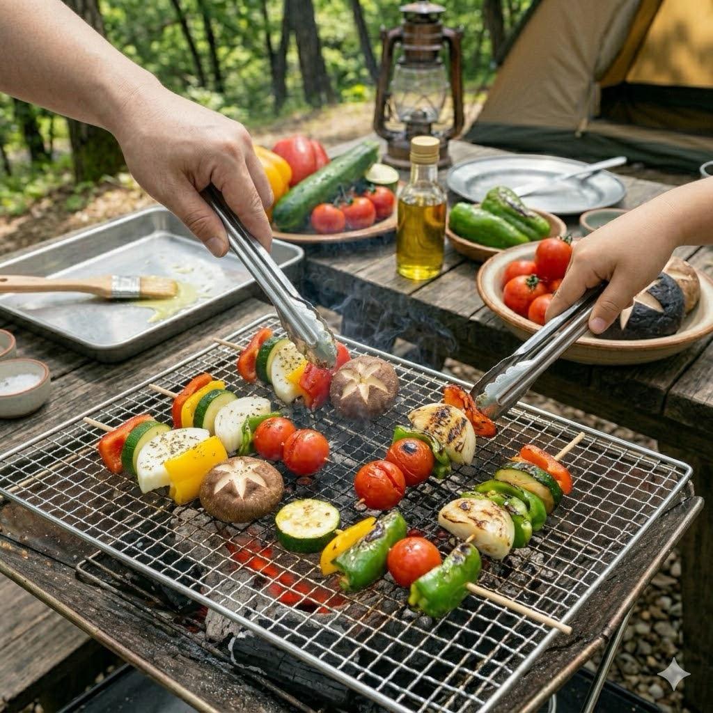 Grilled vegetables at campsite