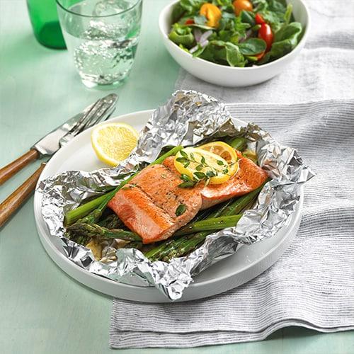 Healthy salmon asparagus foil meal