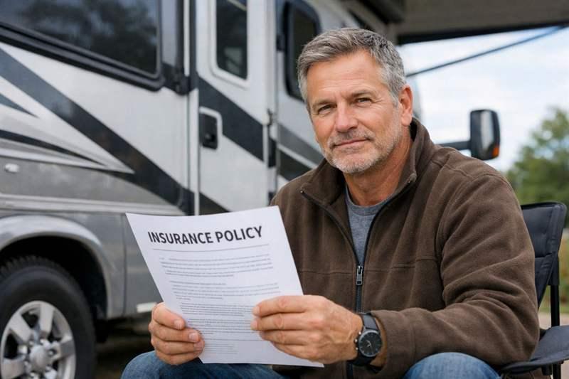 RVer holding insurance paperwork showing legal costs for full time RV living
