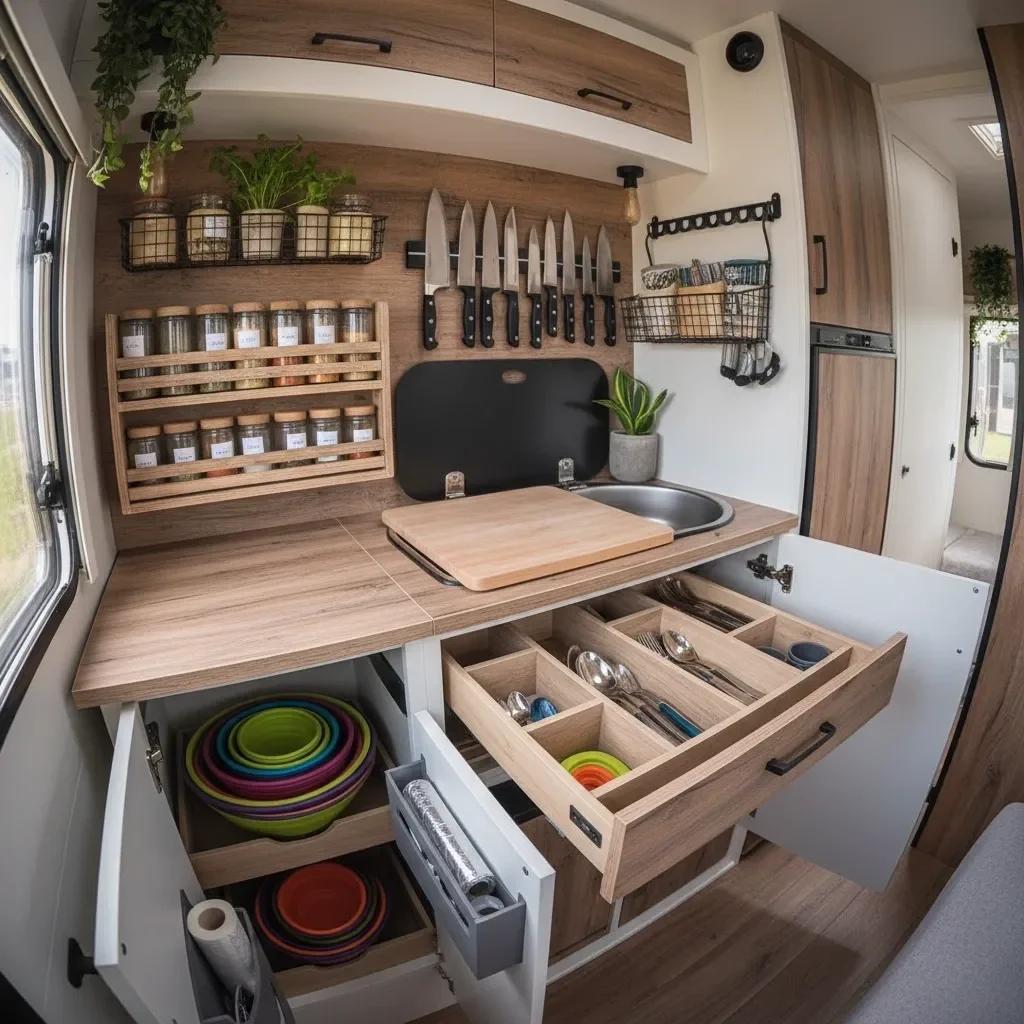 Compact RV kitchen setup