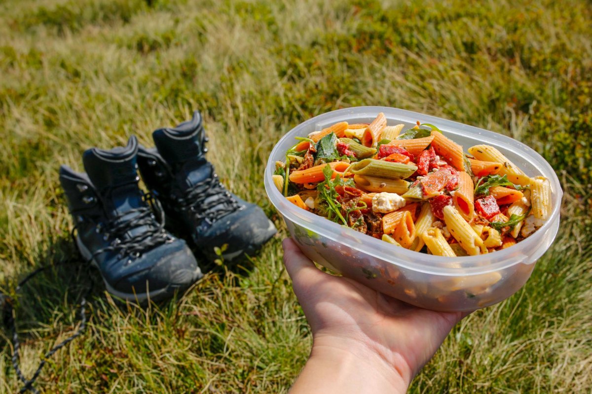 Pasta salad packed for camping