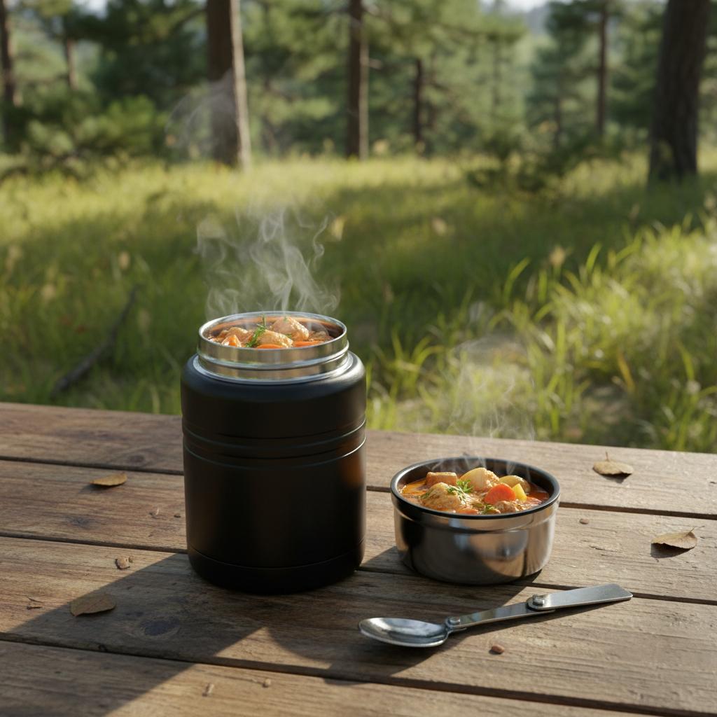 Soup container prepared for camping