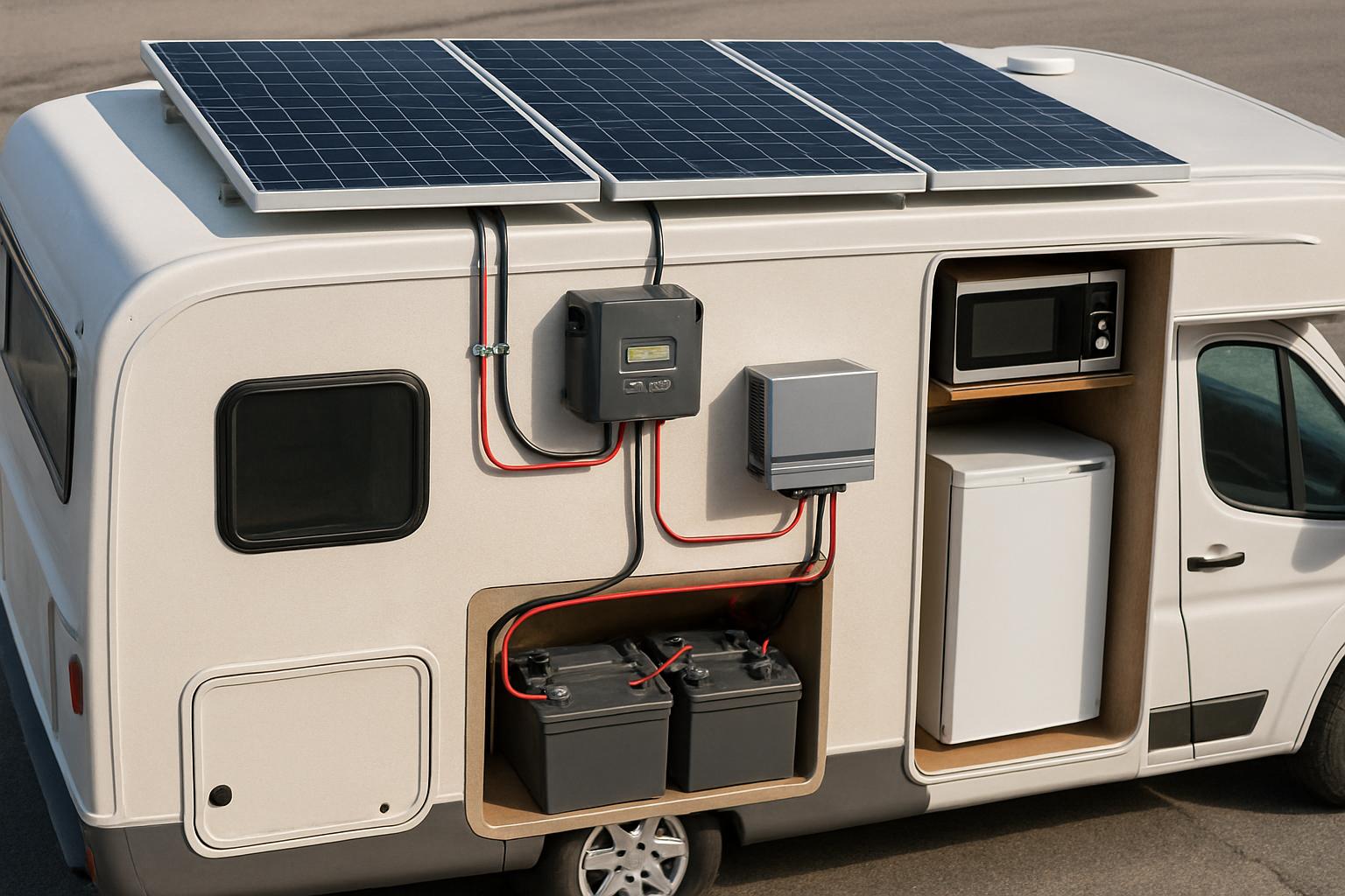 RV solar panels and batteries for dry camping power management