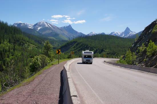 RV driving on scenic highway