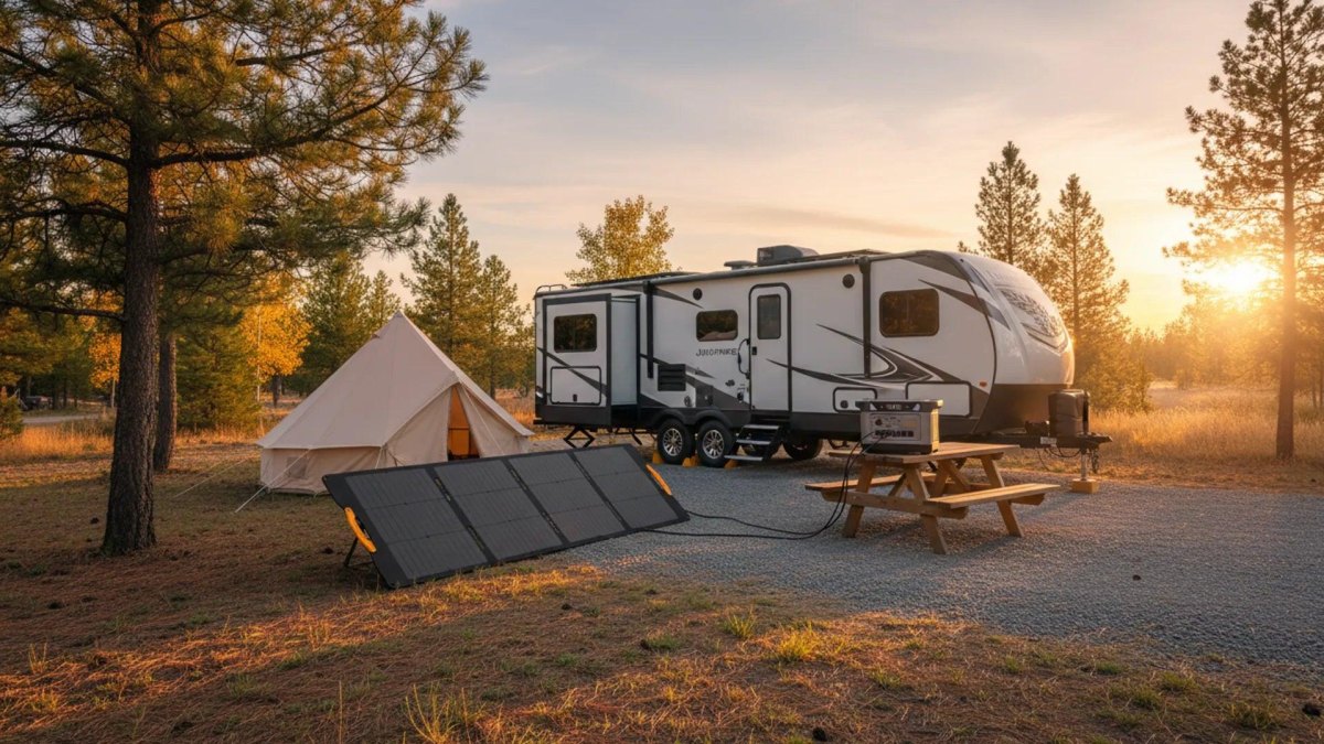 RV solar panels outdoors