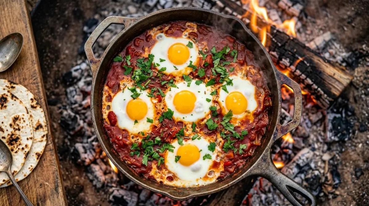 Campfire shakshuka skillet