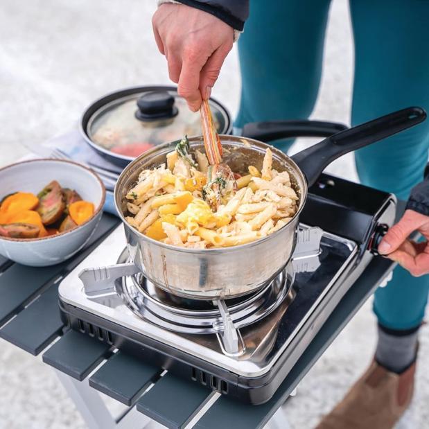 One pot pasta on camping stove