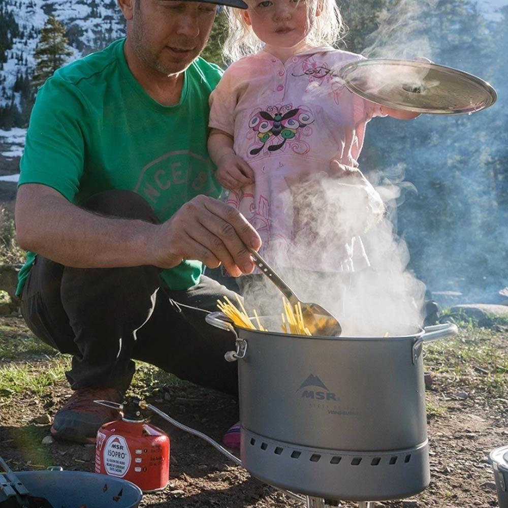 One pot pasta cooking outdoors