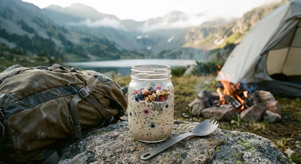 Overnight oats jars for camping breakfast